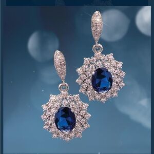 Stauer Elegant Blue and White Diamond Aura Earrings